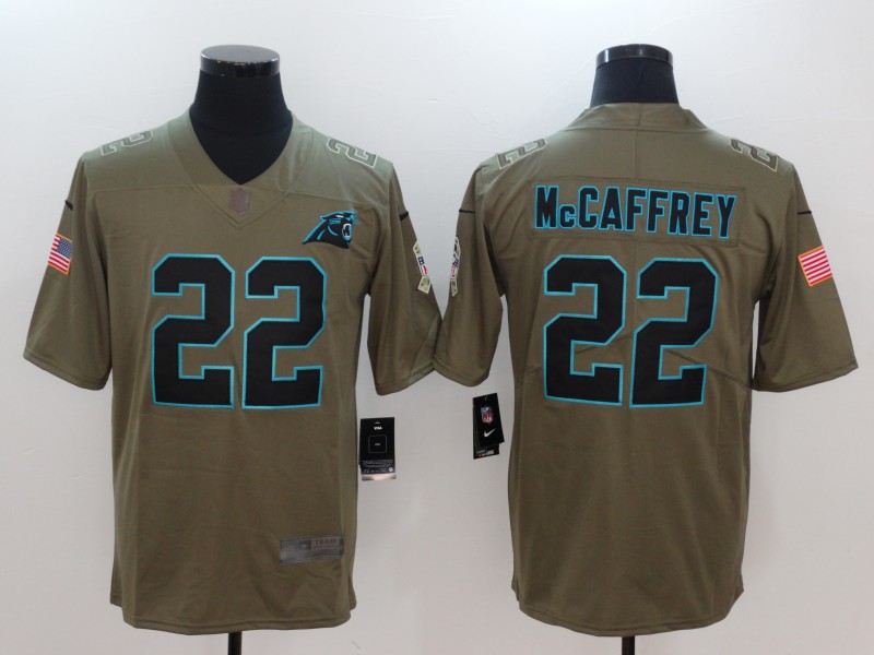 Men Carolina Panthers #22 Mccaffrey Nike Olive Salute To Service Limited NFL Jerseys